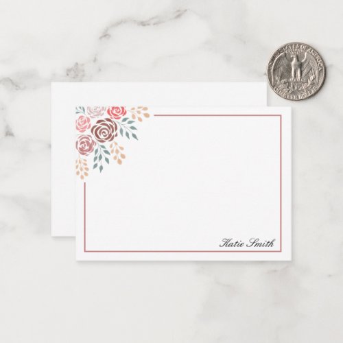 Watercolor Pink Red and Burgundy Floral Note Card