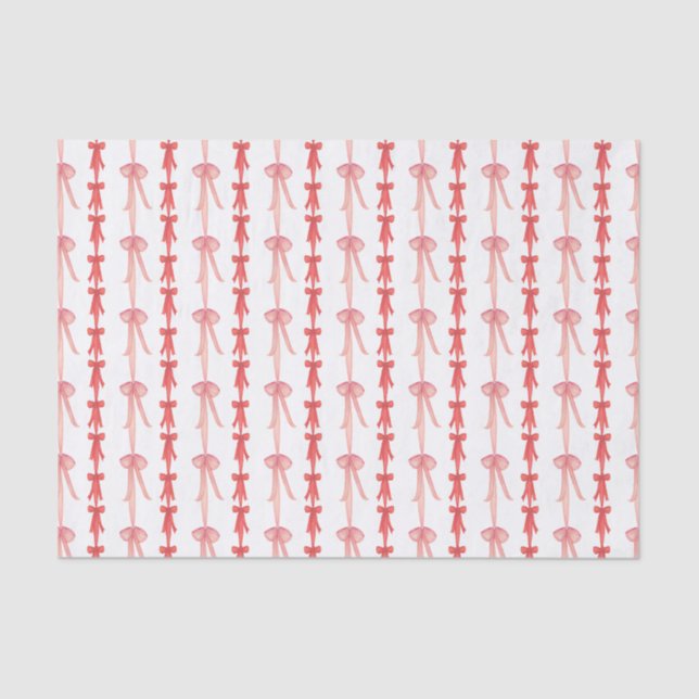 Watercolor Pink & Red Coquette Bows Tissue Paper (Front)