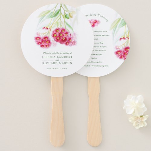 Watercolor pink red flowers gumtree wedding hand fan