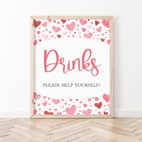 Watercolor Pink Red Hearts Valentine Drinks Sign