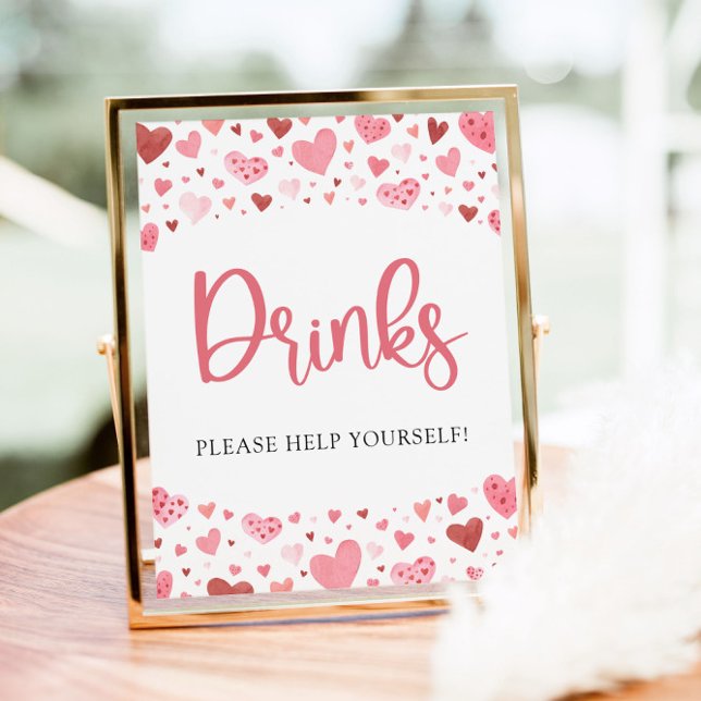 Watercolor Pink Red Hearts Valentine Drinks Sign (Creator Uploaded)