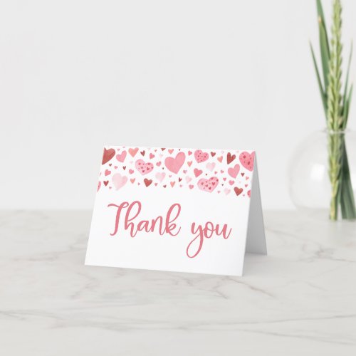 Watercolor Pink Red Hearts Valentine Sweetheart Thank You Card