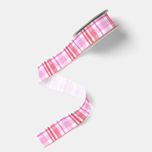 Watercolor Pink & Red Plaid Grosgrain Ribbon