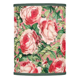 Watercolor Pink & Red Rose Flowers & Green Leaves Lamp Shade