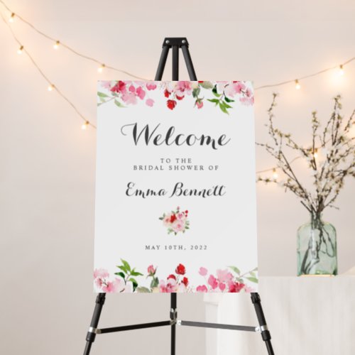 Watercolor Pink Red Roses Bridal Shower Welcome Foam Board