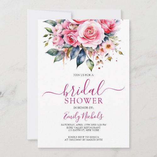 WATERCOLOR PINK RED ROSES FLORAL BOUQUET SWEET 16  INVITATION