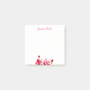 Watercolor Pink Red Roses Floral Template Script Post-it Notes