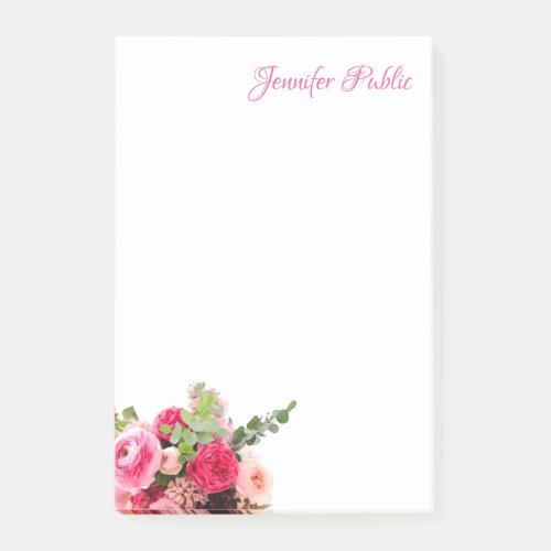 Watercolor Pink Red Roses Hand Script Text Floral Post_it Notes