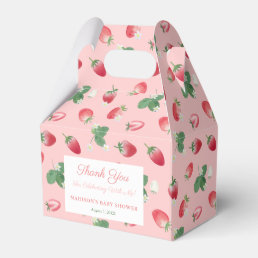 Watercolor Pink Red Strawberry Girl Baby Shower Favor Boxes