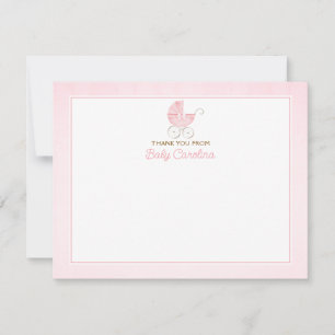 Watercolor Pink Retro Girl Baby Carriage Note Card