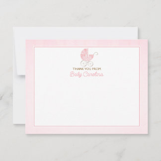 Watercolor Pink Retro Girl Baby Carriage Note Card