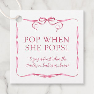 Watercolor Pink Ribbon Pop When She Pops Favor Tags