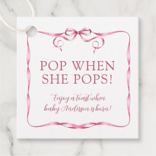 Watercolor Pink Ribbon Pop When She Pops Favor Tags