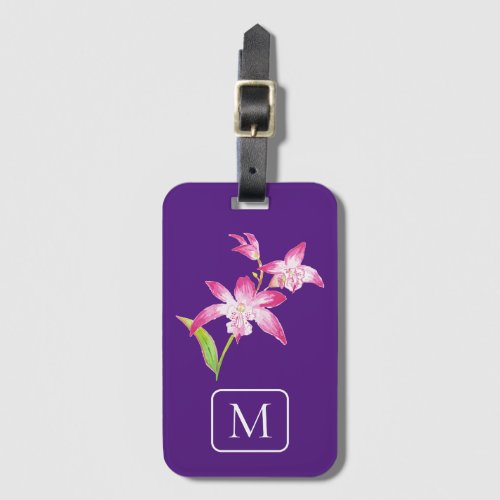 Watercolor Pink Rock Lily Dendrodium Luggage Tag