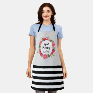 Watercolor Pink Rose and Red Poppies Wreath Circle Apron