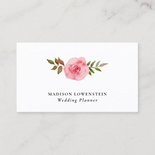 Watercolor Pink Rose Beautiful Chic Floral Business Card