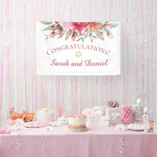Watercolor Pink Rose Blush Wedding Congratulations Banner