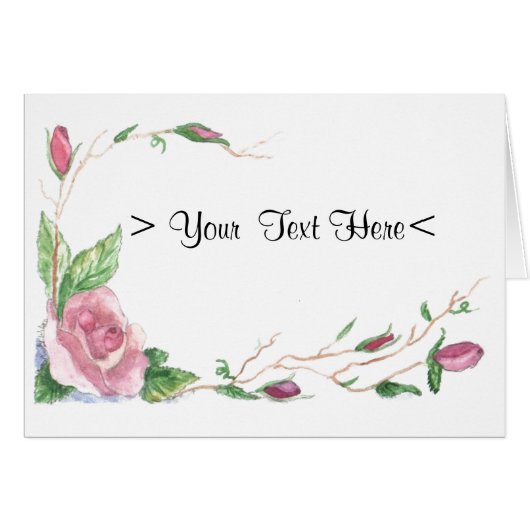 Watercolor Pink Rose Border Cards (Front Horizontal)