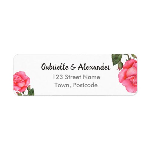 Watercolor Pink Rose Botanical Floral Art Wedding Label