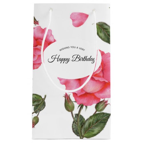 Watercolor Pink Rose Botanical Floral Pattern Small Gift Bag