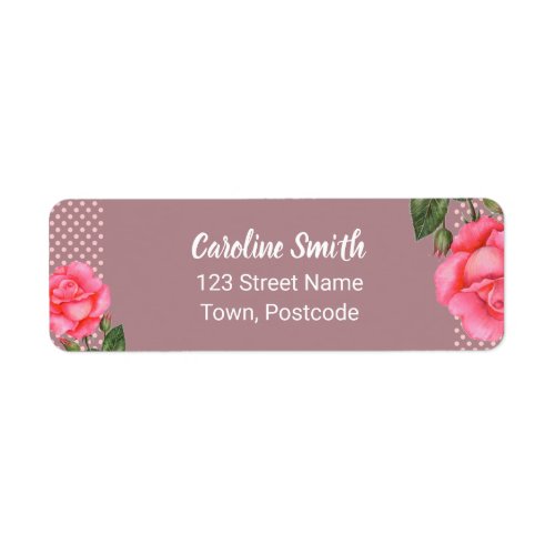 Watercolor Pink Rose Botanical Floral Polka Dot Label