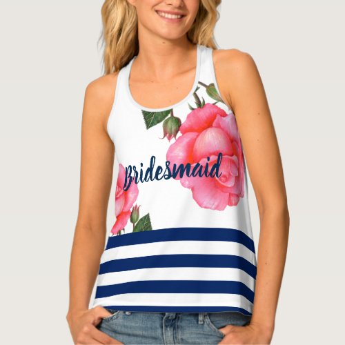 Watercolor Pink Rose Botanical Floral Polka Dot Tank Top