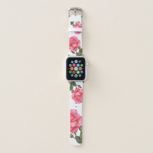 Watercolor Pink Rose Botanical Illustration Apple Watch Band