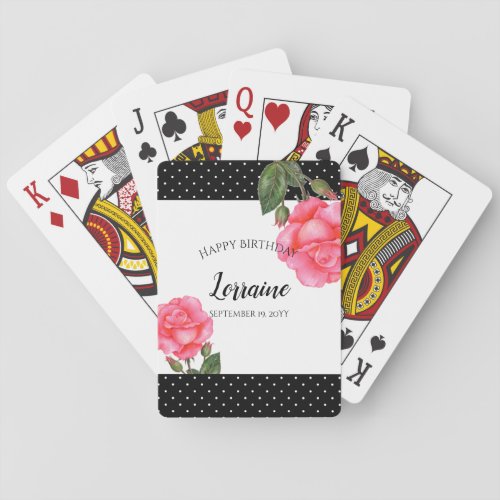 Watercolor Pink Rose Botanical Illustration Poker Cards