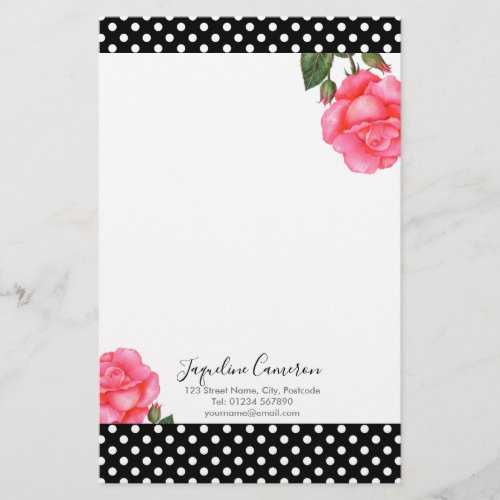 Watercolor Pink Rose Botanical Illustration Stationery