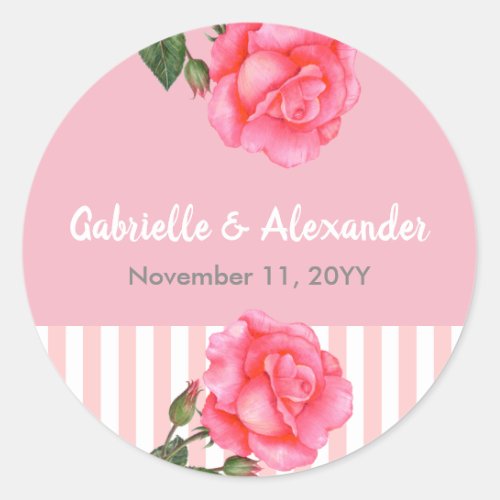 Watercolor Pink Rose Floral Art Wedding Classic Round Sticker