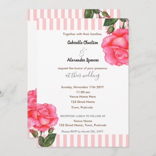 Watercolor Pink Rose Floral Art Wedding Invitation