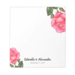 Watercolor Pink Rose Floral Illustration Wedding Notepad at Zazzle