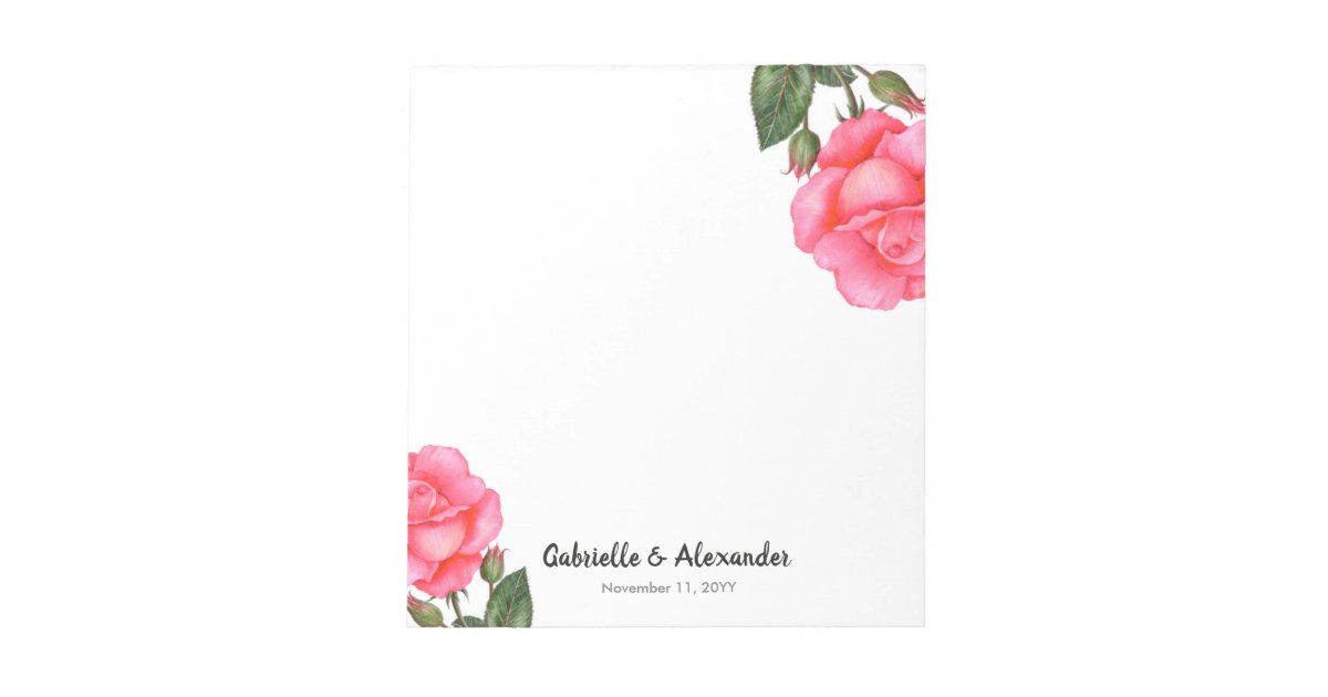 Watercolor Pink Rose Floral Illustration Wedding Notepad | Zazzle