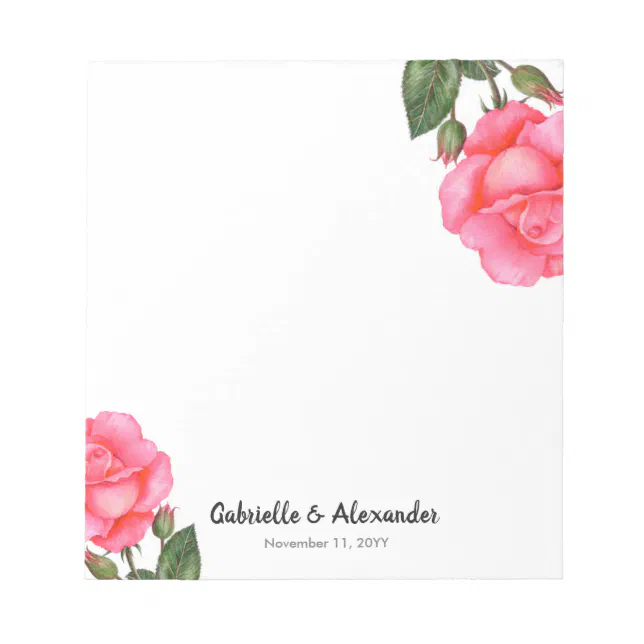 Watercolor Pink Rose Floral Illustration Wedding Notepad | Zazzle