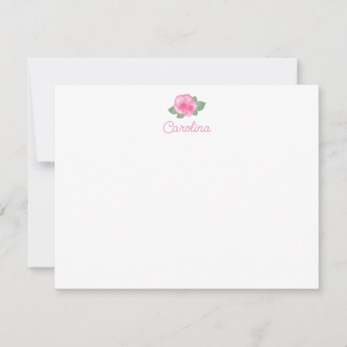 Watercolor Pink Rose Floral Stationery Girls Note Card