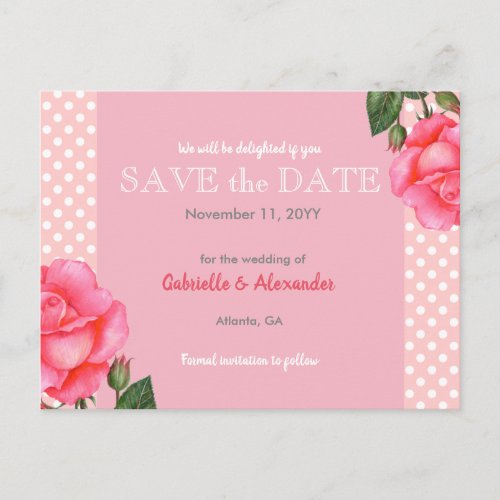 Watercolor Pink Rose Floral Wedding Save The Date Announcement Postcard
