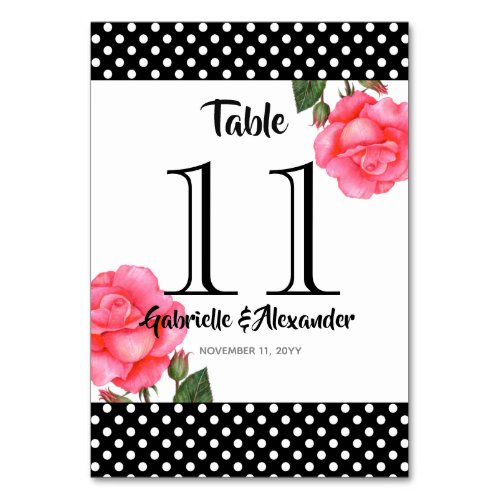 Watercolor Pink Rose Floral Wedding Table Number