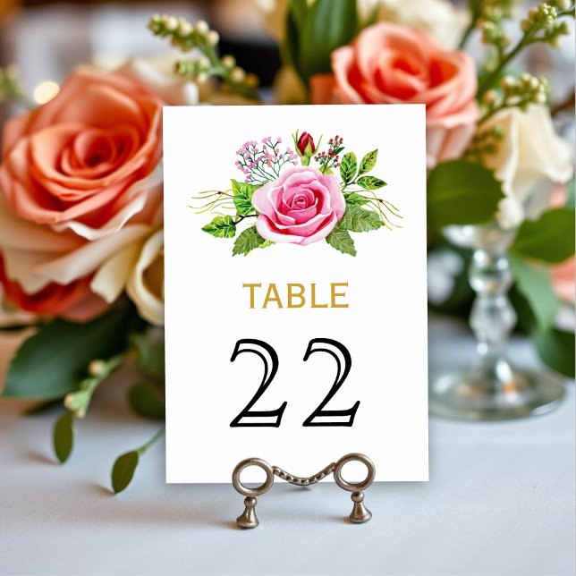 Watercolor pink rose floral wedding table number (Creator Uploaded)