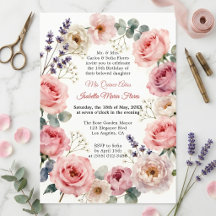 Watercolor Pink Rose Floral Wreath Quinceañera