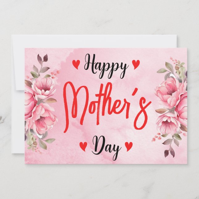 Watercolor Pink Rose Flower Mother's Day Artistic Holiday Card (Front)