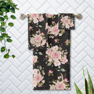 Watercolor Pink Rose Flowers Floral Pattern Bath Towel Set