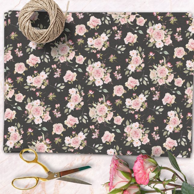 Watercolor Pink Rose Flowers Floral Pattern Tissue Paper (In situ)
