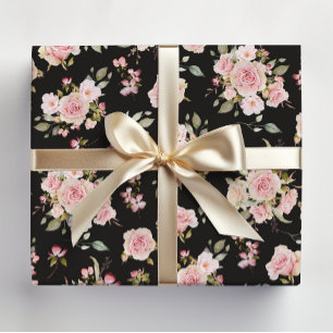 Watercolor Pink Rose Flowers Floral Pattern Wrapping Paper