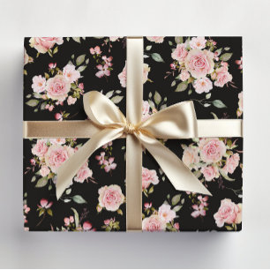 Watercolor Pink Rose Flowers Floral Pattern Wrapping Paper Sheets