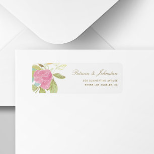 Watercolor pink rose gold calligraphy chic wedding label