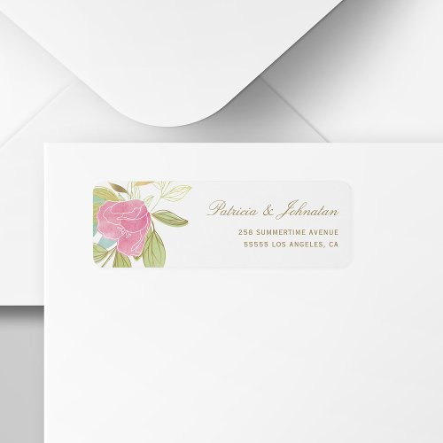 Watercolor pink rose gold calligraphy chic wedding label