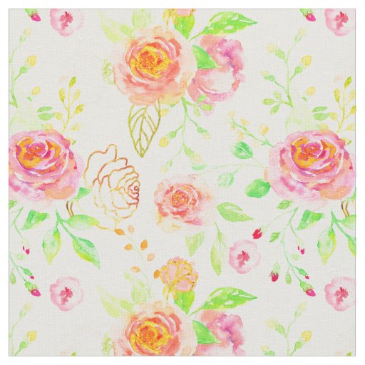 Watercolor Pink Rose Gold Rose Pattern Fabric