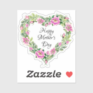 Watercolor Pink Rose Heart Happy Mother's Day Sticker