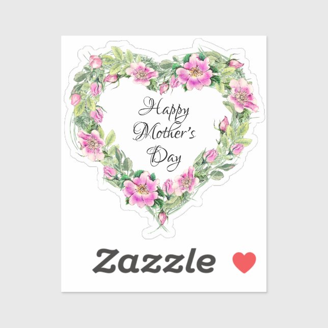 Watercolor Pink Rose Heart Happy Mother's Day Sticker (Sheet)