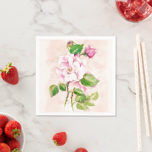 Watercolor Pink Rose Napkins (Insitu)
